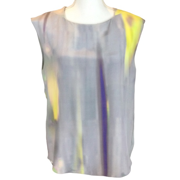 Theyskens’ Theory Watercolor Print Sleeveless Silk Blouse Size Large - Picture 1 of 15